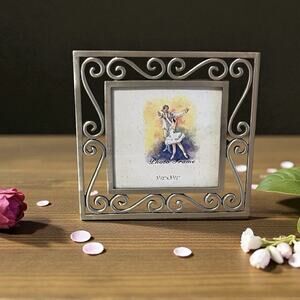 Vintage 5.25" Square Picture Frame Silver 3.5" Photo Free Standing Party Favor